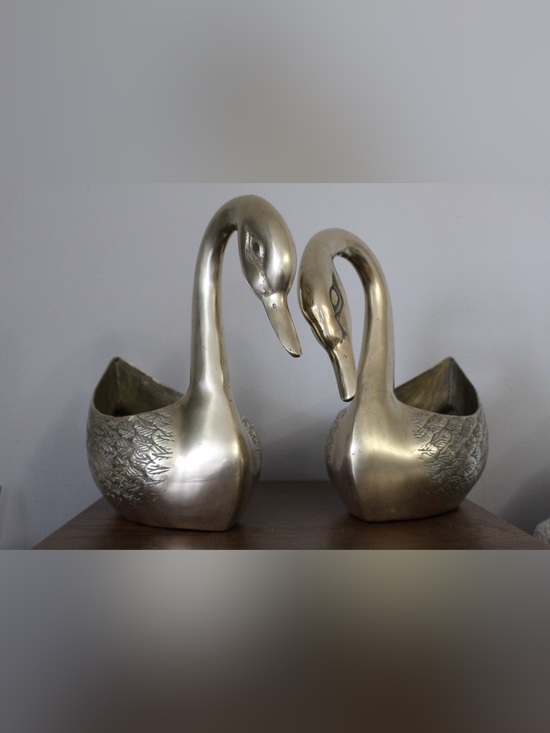 None Other - Vintage 1970s extra large Brass Swan Planters set of 2